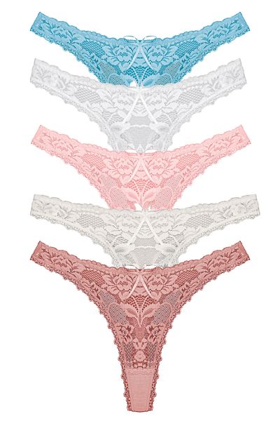 Zena 5-Piece Lace Front, Cotton String Back Women's Panties