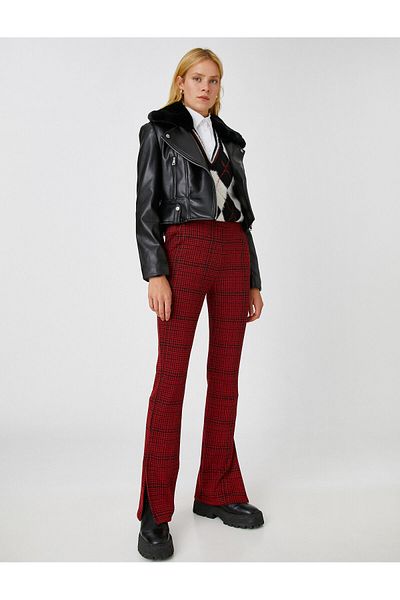 Koton Plaid Trousers with Slit Detail