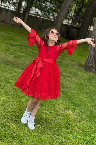 ABİYEKİDS Polka Dot Model Red Children's Evening Dress April 23 Gown Abiyekids001