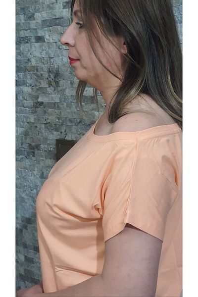 SİSTERS2HC Viscose Mercerized Fabric - Single Shoulder Low-cut Boat Neck Salmon T-shirt