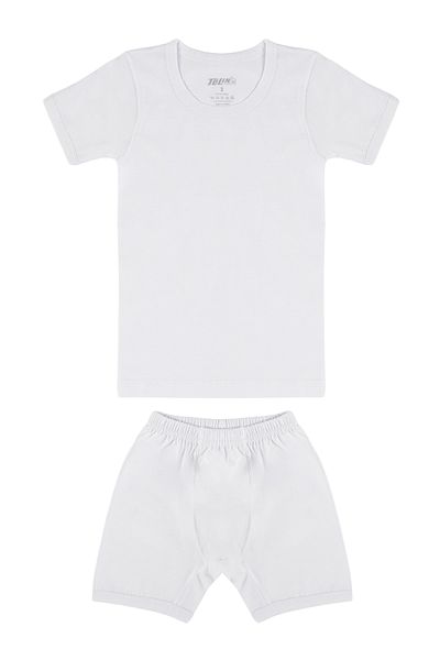 TOLIN 100% Cotton Boy's White Flannel Shorts Set 8335