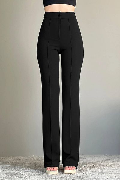 NET OF NOT Elegante schwarze Palazzo-Hose für Damen mit hoher Taille, gerippten Nähten und Raffungen für die neue Saison