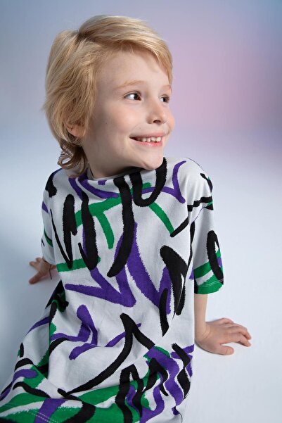 DeFacto Μπλουζάκι με κοντό μανίκι με χτενισμένα βαμβακερά σχέδια για αγόρια