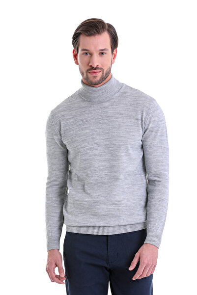 Hatemoğlu Erkek Açık Gri Regular Fit Balıkçı Yaka Triko Kazak