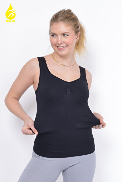 SAUNA SUIT Chest Belly Waist Enhancer Slimming Firming Seamless Silky Knitted Black Corset Athlete