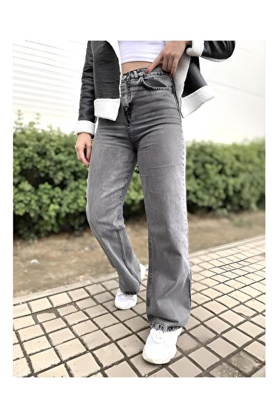 LİMABEL Skyla Power Lycra Smoked Super High Waist Lycra Loose Leg Denim Jeans