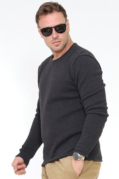 Matte Πλεκτό πουλόβερ Copenhagen Crew Neck με λεπτομέρεια από οργανικό βαμβάκι ανθρακί μελανζέ