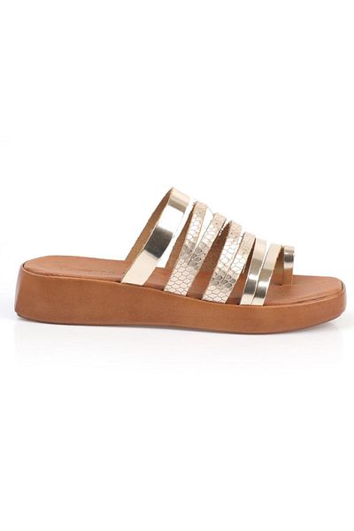 Capone Outfitters Capone Finger Detaillierte mehrstreifige goldene Damen-Lederhausschuhe