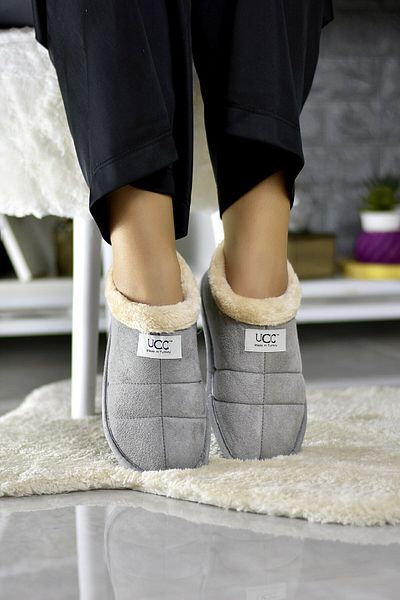STOCON Ucc βελούδινο γούνινο Unisex Γυναικεία Ανδρική Παιδική Μαλακή Σόλα Χειμερινή Πλένεται Γκρι