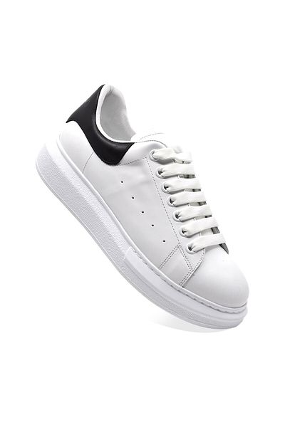 Fosco Genuine Leather Men's Sneaker Shoes White Black 9838