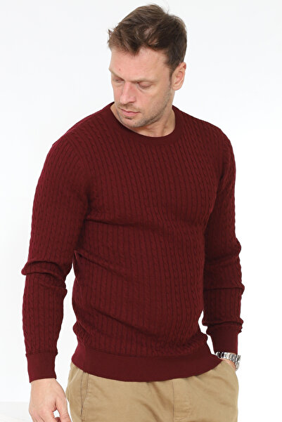 Matte Milano Crew Neck Hair Braided Organic Cotton Claret Red Knitwear Sweater