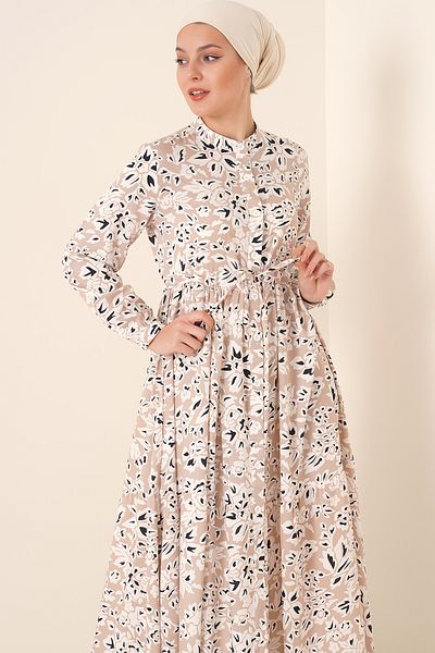 Bigdart 2144 Wunderschönes Hijab-Kleid mit Kragen – Creme
