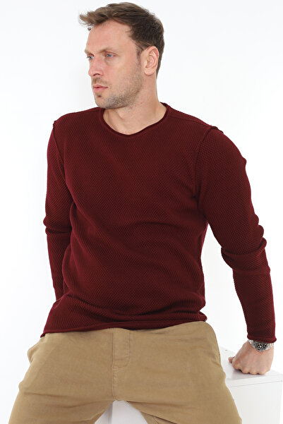 Matte Copenhagen Crew Neck Stitching Detailed Organic Cotton Claret Red Knitwear Sweater