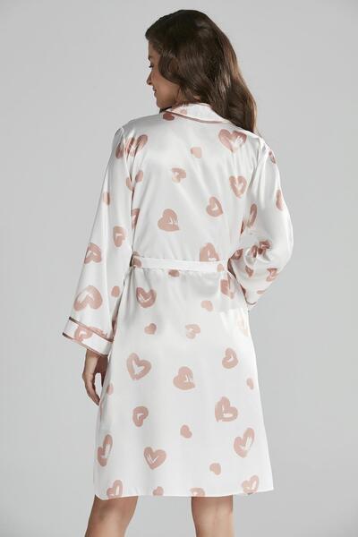 Pierre Cardin Σετ γυναικείο νυχτικό και πανωφόρι με σατέν εμπριμέ - 2406 Brandy