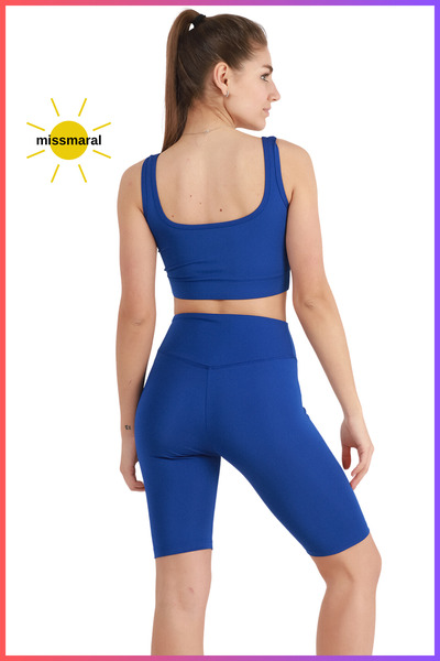 missmaral Women's Set Recovery Short Shorts Leggings And Sports Bustier Saks Blue New Season Activewear 13070