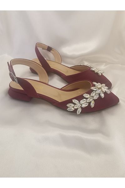 LİNEER Rochie de seară de balerină din piele de căprioară burgundă, cu toc de 3,5 cm, pantofi de mireasă