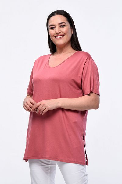 tarzımsüper Large Size Organic Cotton Side Slit Lycra Comfort Model Short Sleeve Sports And Casual T-shirt