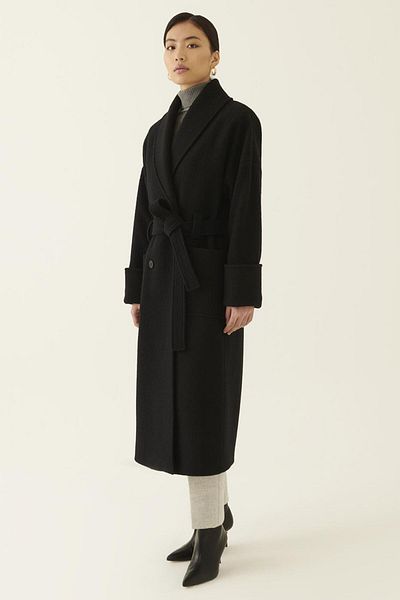 Perspective Edwar Comfortable Pattern Shawl Collar Midi Length Black Color Women's Coat
