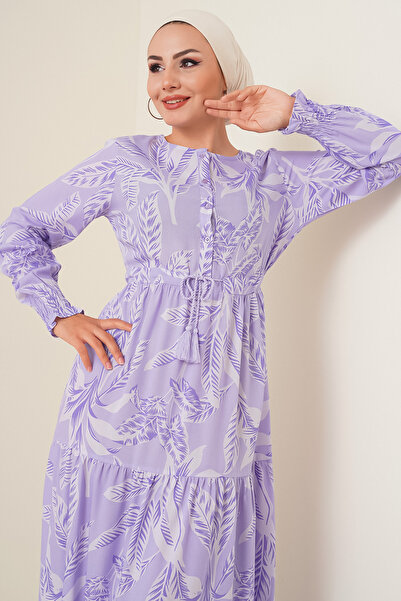 Bigdart 2145 Patterned Hijab Dress - Lilac