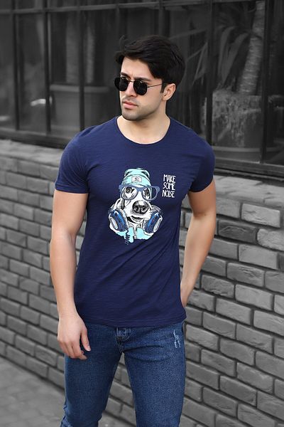 Weyeze تي شيرت قطني بقصة عادية مطبوع عليه DJ Dog Ac-y38332lns