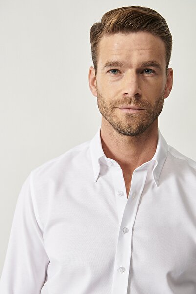 ALTINYILDIZ CLASSICS Cămașă pentru bărbați, albă, fără călcat, croită slim fit