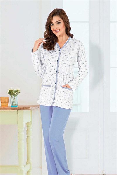 ÇamaşırcımShop Set de pijamale pentru mamă cu nasturi în față cu modele florale