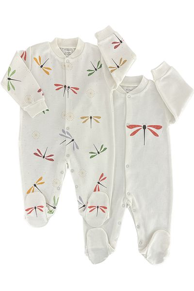 Renkli Puset 2-Piece Organic Cotton Baby Rompers Set with Booties Dragonfly