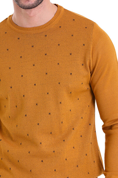 Hatemoğlu Safran Regular Fit Desenli Bisiklet Yaka Yünlü Yün Kazak
