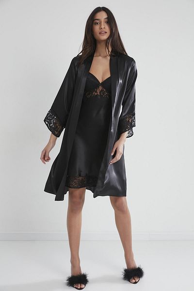 Pierre Cardin Set cămașă de noapte și halat de toaletă din dantelă din satin - 4075