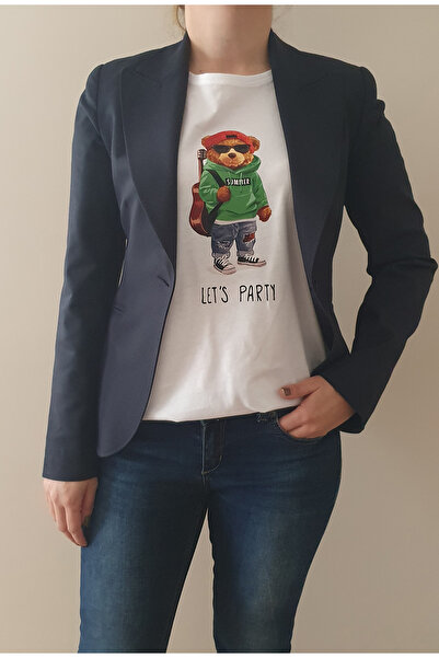 Unisex Let's Party Cool Müzisyen Ayı Teddy Bear Beyaz T-shirt