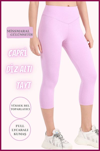missmaral Jambiere Capri de damă, sub genunchi, liliac, talie înaltă, de recuperare, picior slab, cusături pentru pătuț, Capri 1020 detaliate
