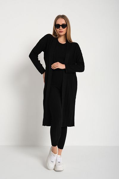 nosia fashion Black Cardigan Sleeveless Crew Neck Blouse Leggings Model Trousers