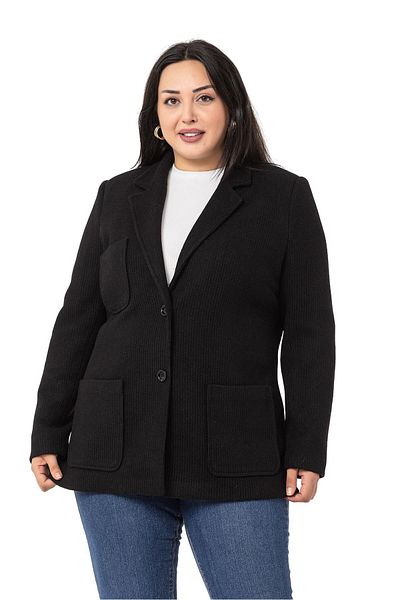 DISENTIS MODEST Μαύρο μπουφάν με πλεκτή γραμμή Blazer Pocket μεγάλου μεγέθους