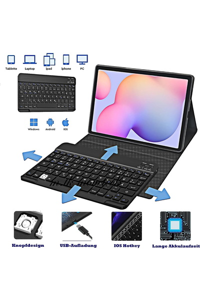 m.tk moveteck Samsung Galaxy P610 S6 Lite 10.4 inç Tablet Klavyeli Kılıf Bluetooth Kalem Bölmeli Stand Manyetik