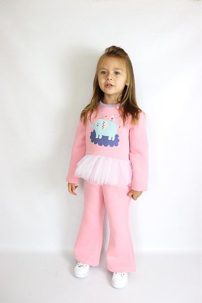 le petit sole Girl's Top and Bottom Set Elephant Printed Tulle