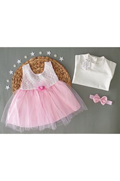 Petite Ponpon Baby فستان طفلة بيضاء 3 قطع فستان مولود 3 أشهر