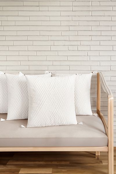 Nish & Royal Handmade White Buldan Cloth Authentic Organic Cotton Tasseled Throw Pillow Cover