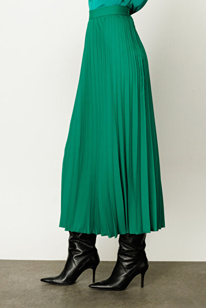 Ekol Women's Pleated Long Skirt 3023 Green