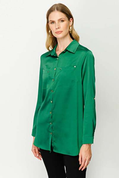Ekol Women's Textured Satin Shirt 1013 Green