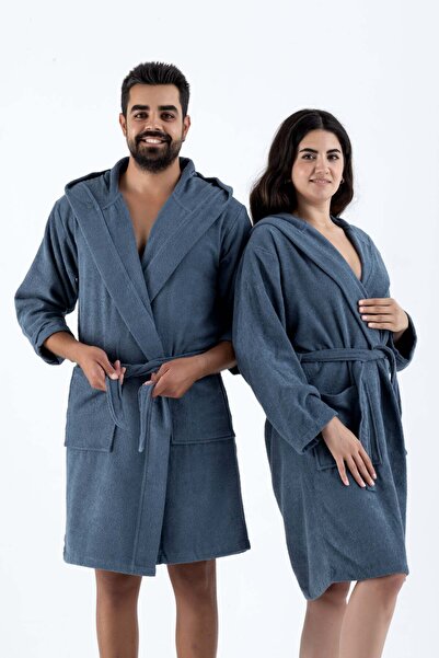 VICE VERSA HOME Pamuklu Bukle Unisex Havlu Bornoz Indigo Mavi - L/xl