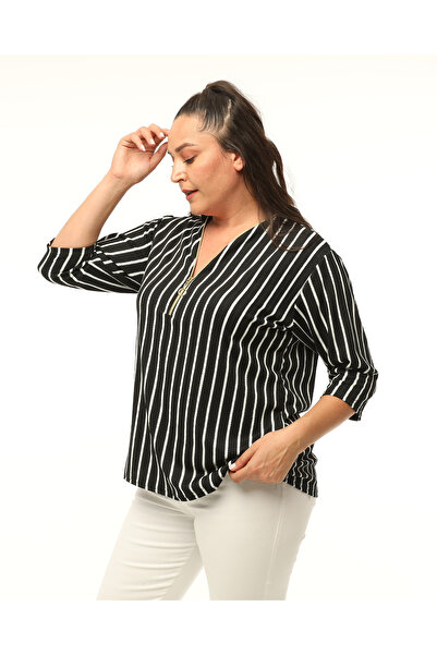 MJORA Μπλούζα μεγάλου μεγέθους με μοτίβο γιακά με φερμουάρ