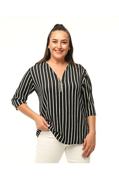 MJORA Μπλούζα μεγάλου μεγέθους με μοτίβο γιακά με φερμουάρ