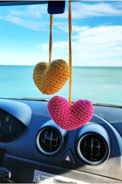 Neşeli Oyuncak Sevimli Renkli Kalpler, El Yapımı Araba Dikiz Aynası Süsü, Oto...