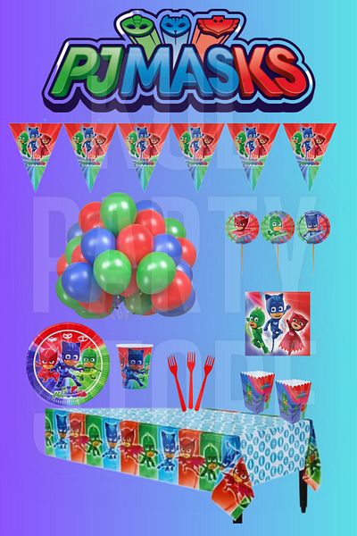FOKUL مجموعة مستلزمات حفلات أعياد الميلاد للفتيات من Pj Masks Pjmasks Cat Kids Lizard Owl Girl مكونة من 8 قطع