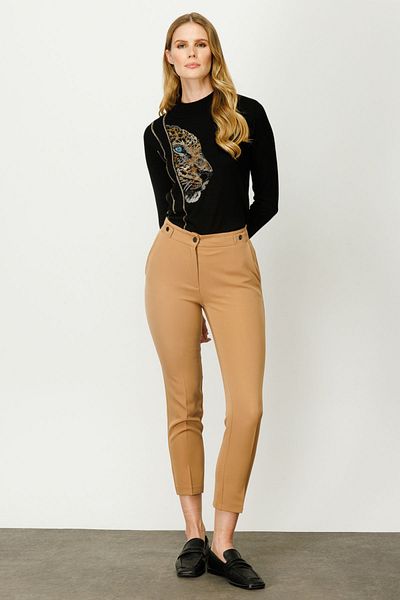Ekol Pantaloni strâmți cu nasturi de damă 2081 Camel