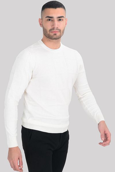 Cengiz İnler Crew Neck Checked Patterned Men's Knitwear
