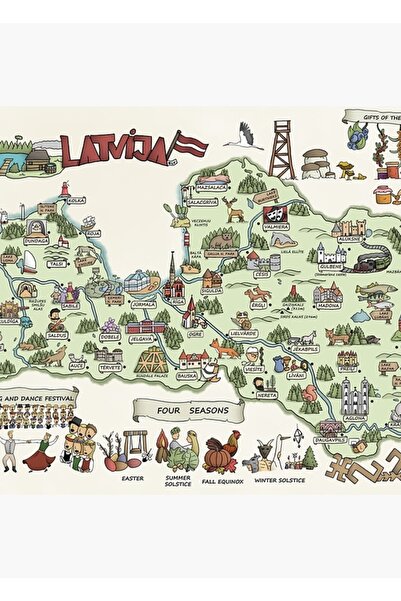 Universal Harta Letoniei (Versiunea în engleză) Poster decorativ din lemn