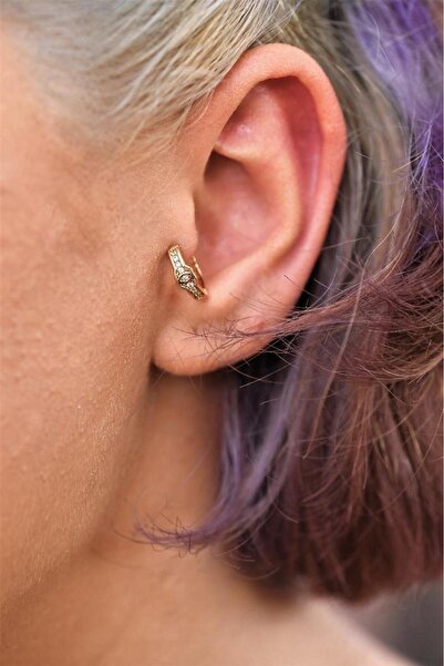 TÜKKAN ACCESSORİES GOLD DESEN DETAY ZİRKON TAŞ ÇELİK PİERCİNG TRAGUS HELİX KI...