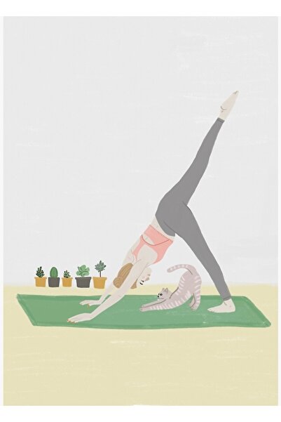 Universal Διακοσμητική ξύλινη αφίσα με θέμα τη γάτα της γιόγκα