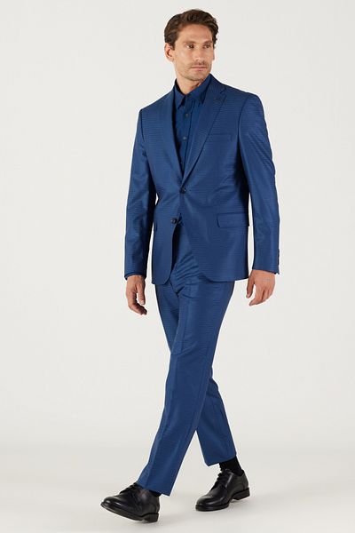 ALTINYILDIZ CLASSICS Costum pentru bărbați, albastru, slim fit, slim fit, cu guler mono, din lână, cu carouri